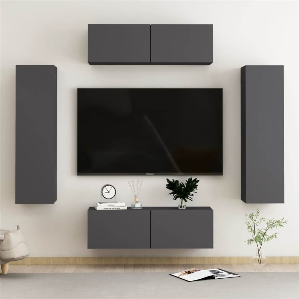 

4 Piece TV Cabinet Set Grey Chipboard