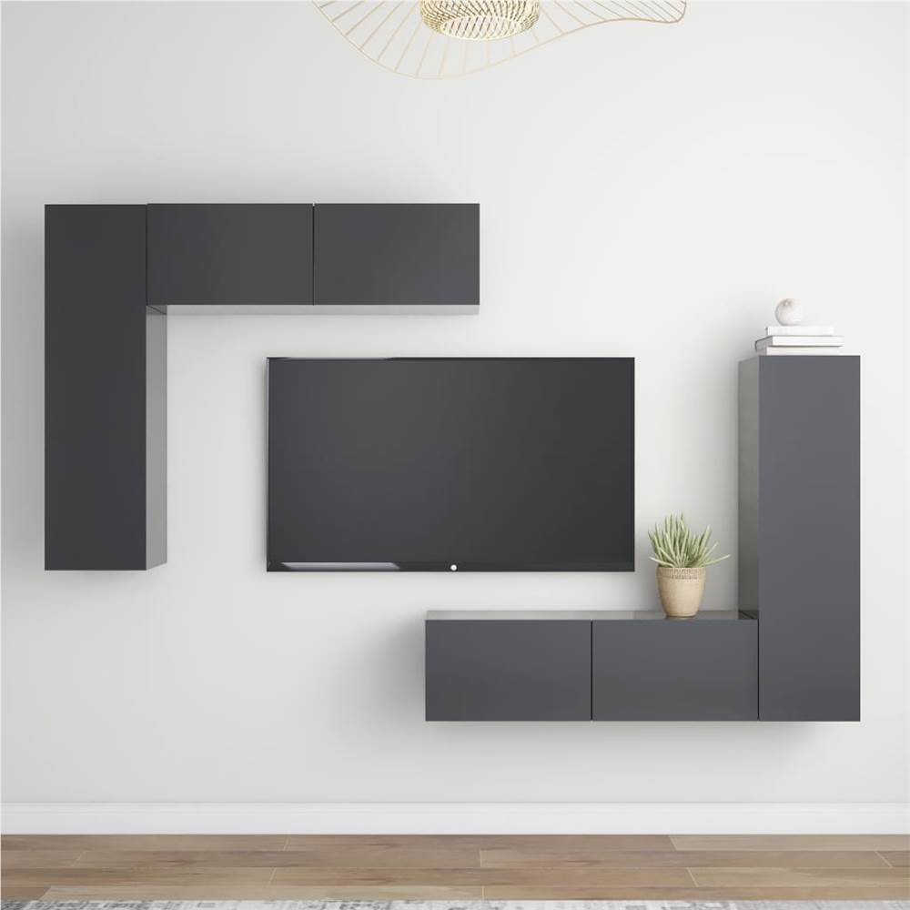 

4 Piece TV Cabinet Set Grey Chipboard