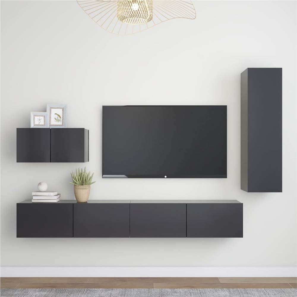 

4 Piece TV Cabinet Set Grey Chipboard