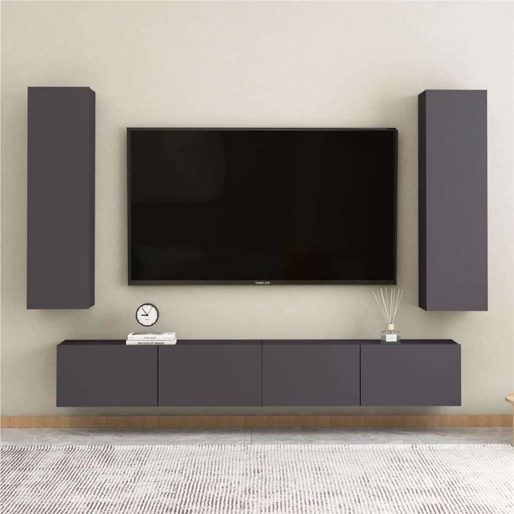 

4 Piece TV Cabinet Set Grey Chipboard