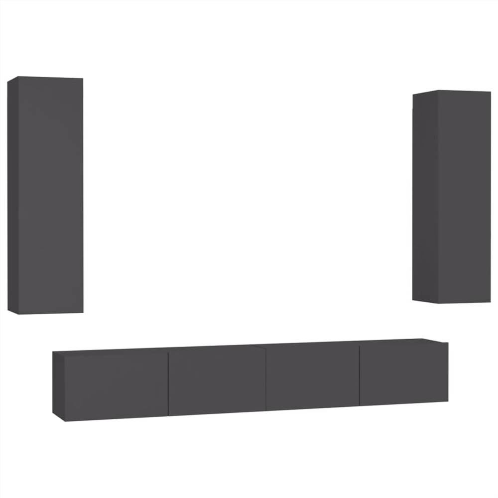 4 Piece TV Set Grey Chipboard