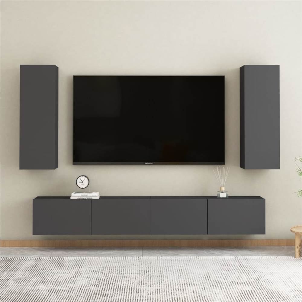 

4 Piece TV Cabinet Set Grey Chipboard
