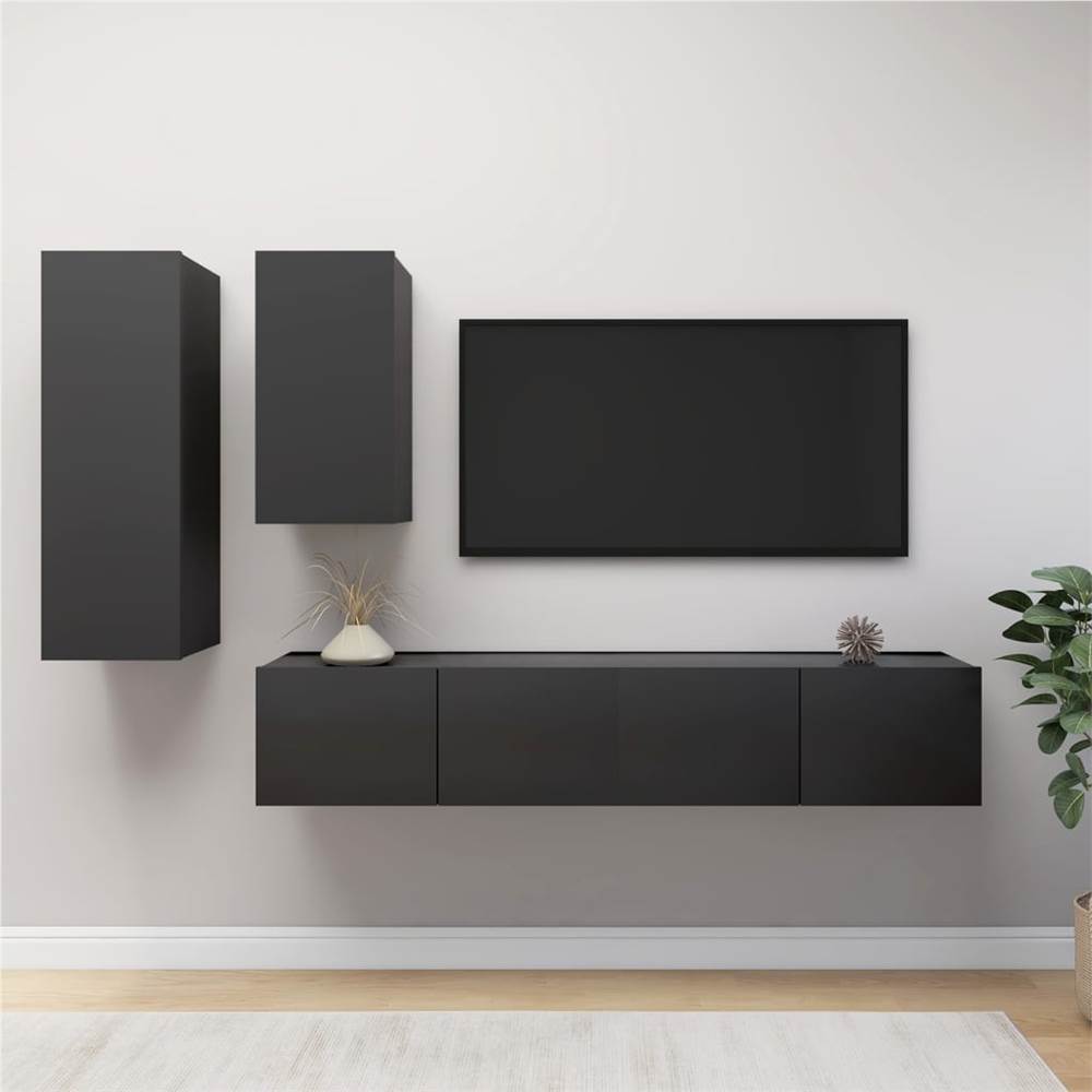 

4 Piece TV Cabinet Set Grey Chipboard