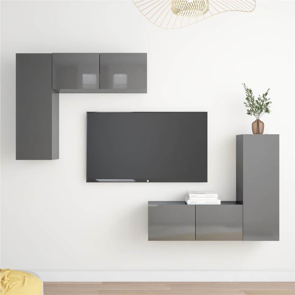 

4 Piece TV Cabinet Set High Gloss Grey Chipboard