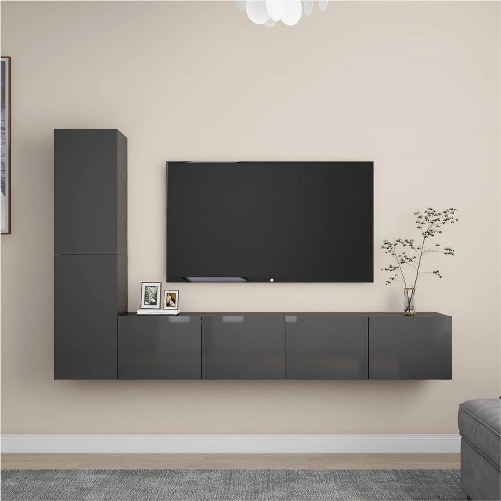 

4 Piece TV Cabinet Set High Gloss Grey Chipboard