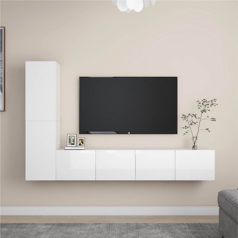 

4 Piece TV Cabinet Set High Gloss White Chipboard