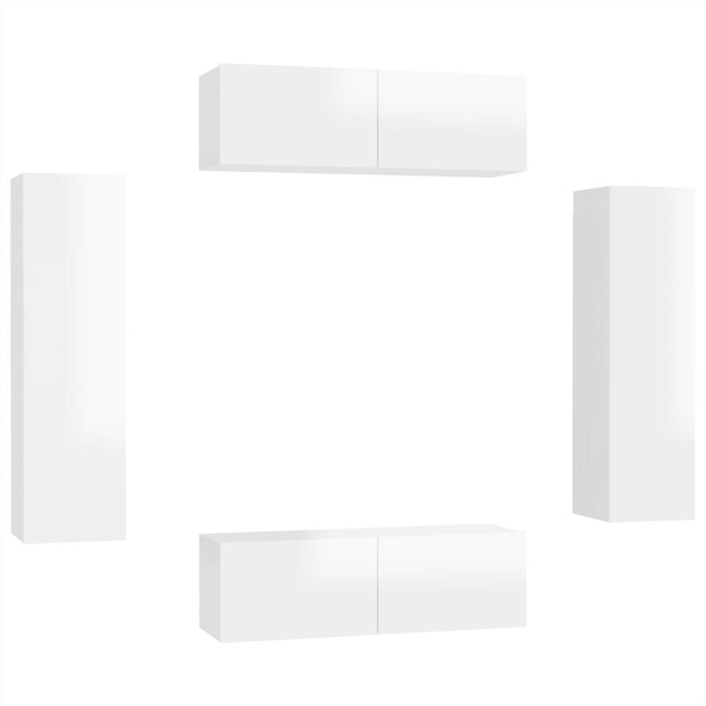4 Piece TV Cabinet Set High Gloss White Chipboard 7 4 Piece TV Cabinet Set High Gloss White Chipboard