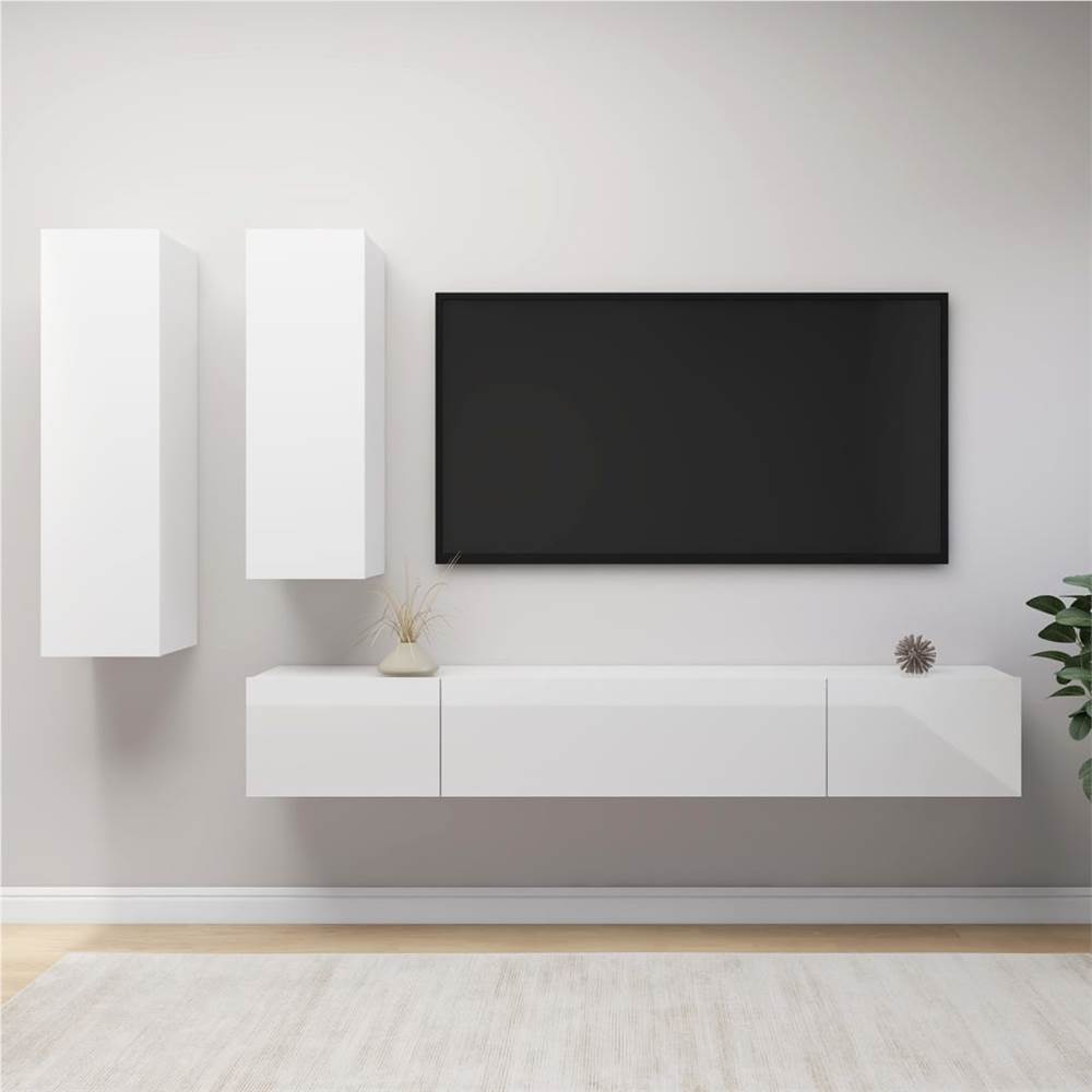 

4 Piece TV Cabinet Set High Gloss White Chipboard