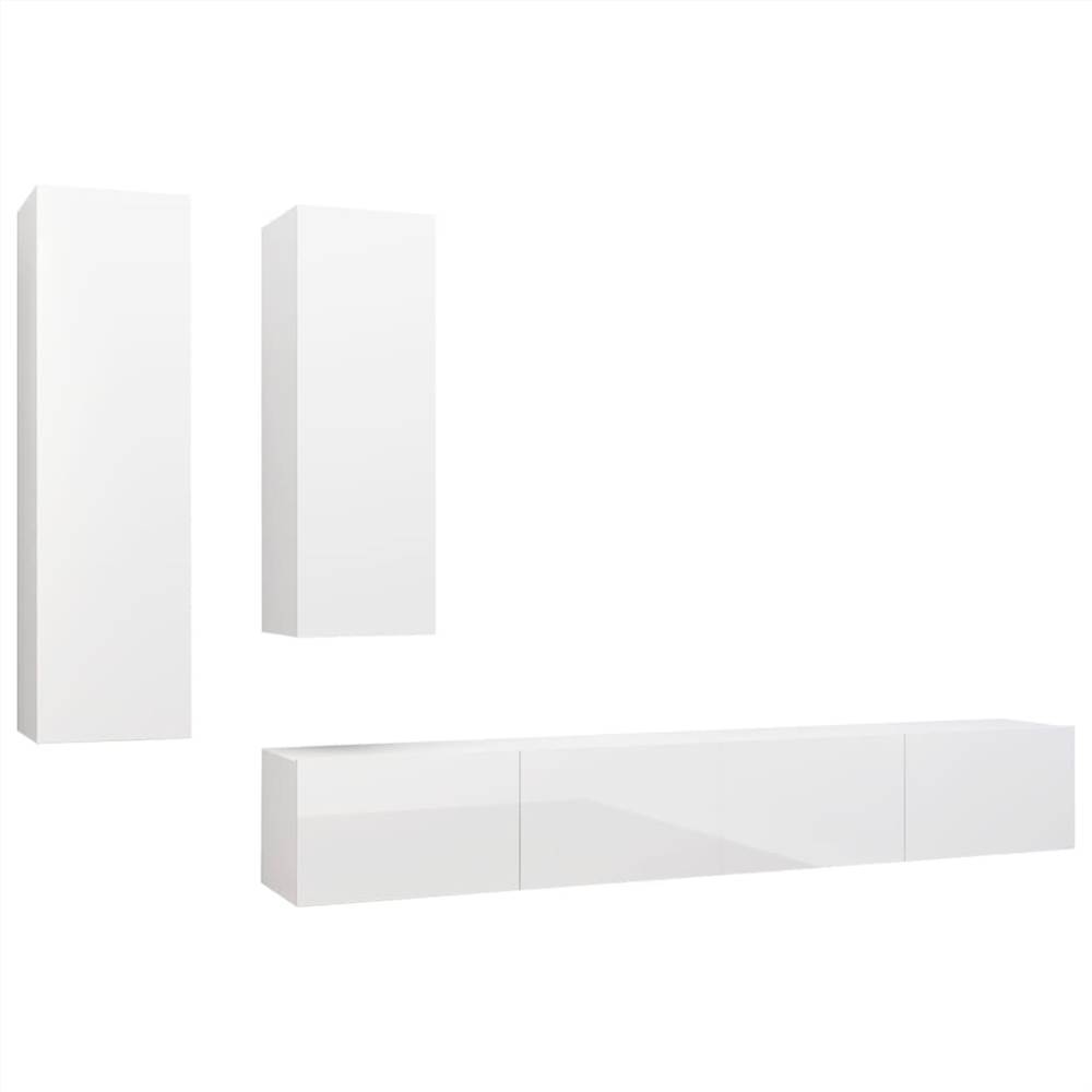 4 Piece TV Cabinet Set High Gloss White Chipboard 7 4 Piece TV Cabinet Set High Gloss White Chipboard