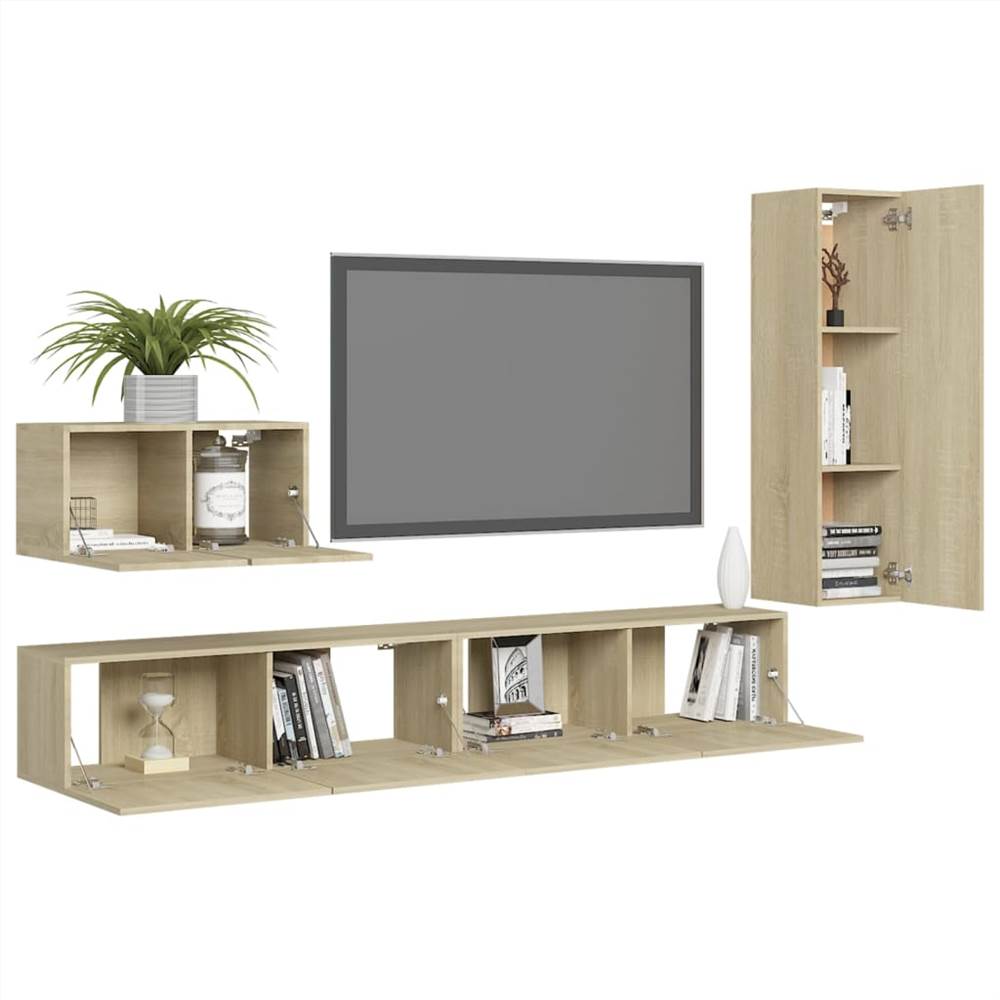 4 Piece TV Cabinet Set Sonoma Oak Chipboard