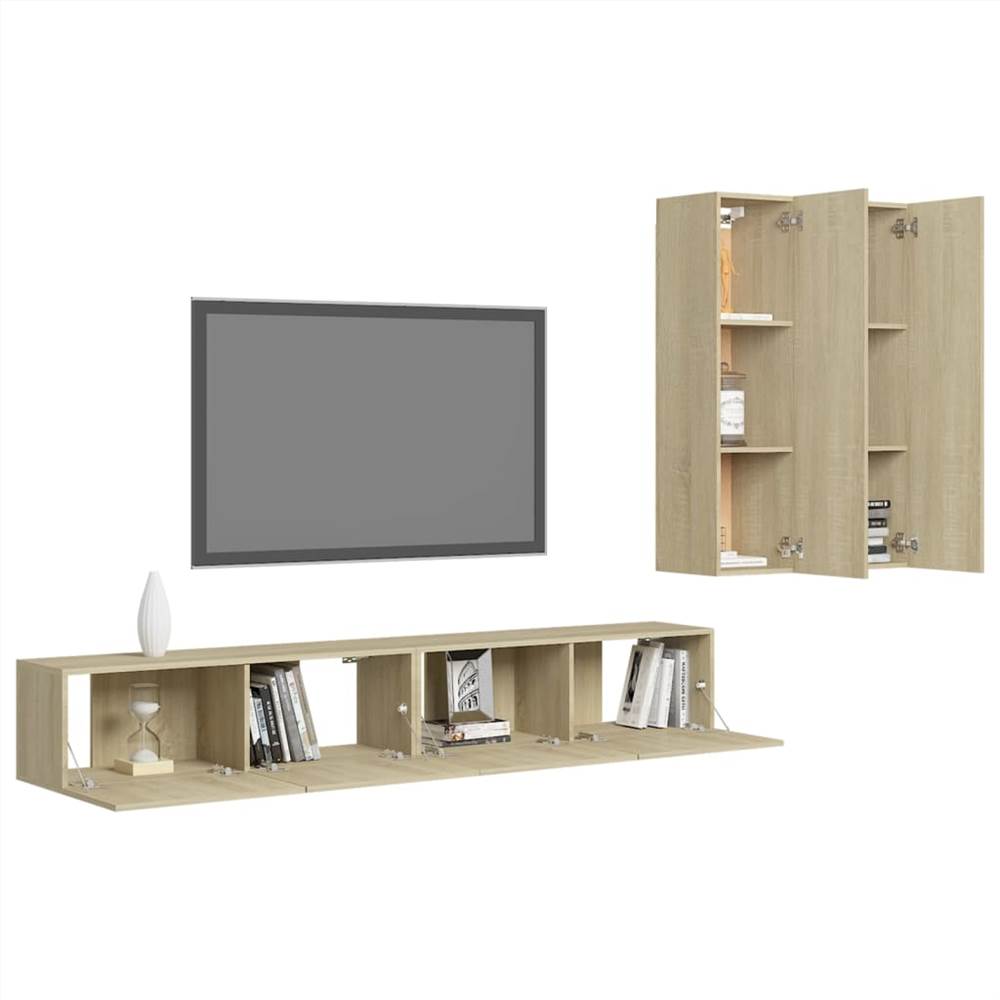 4 Piece TV Cabinet Set Sonoma Oak Chipboard