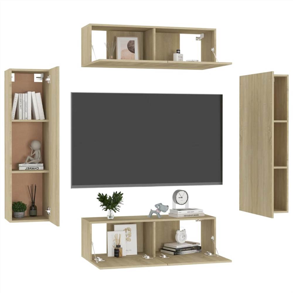 4 Piece TV Cabinet Set Sonoma Oak Chipboard 8 4 Piece TV Cabinet Set Sonoma Oak Chipboard