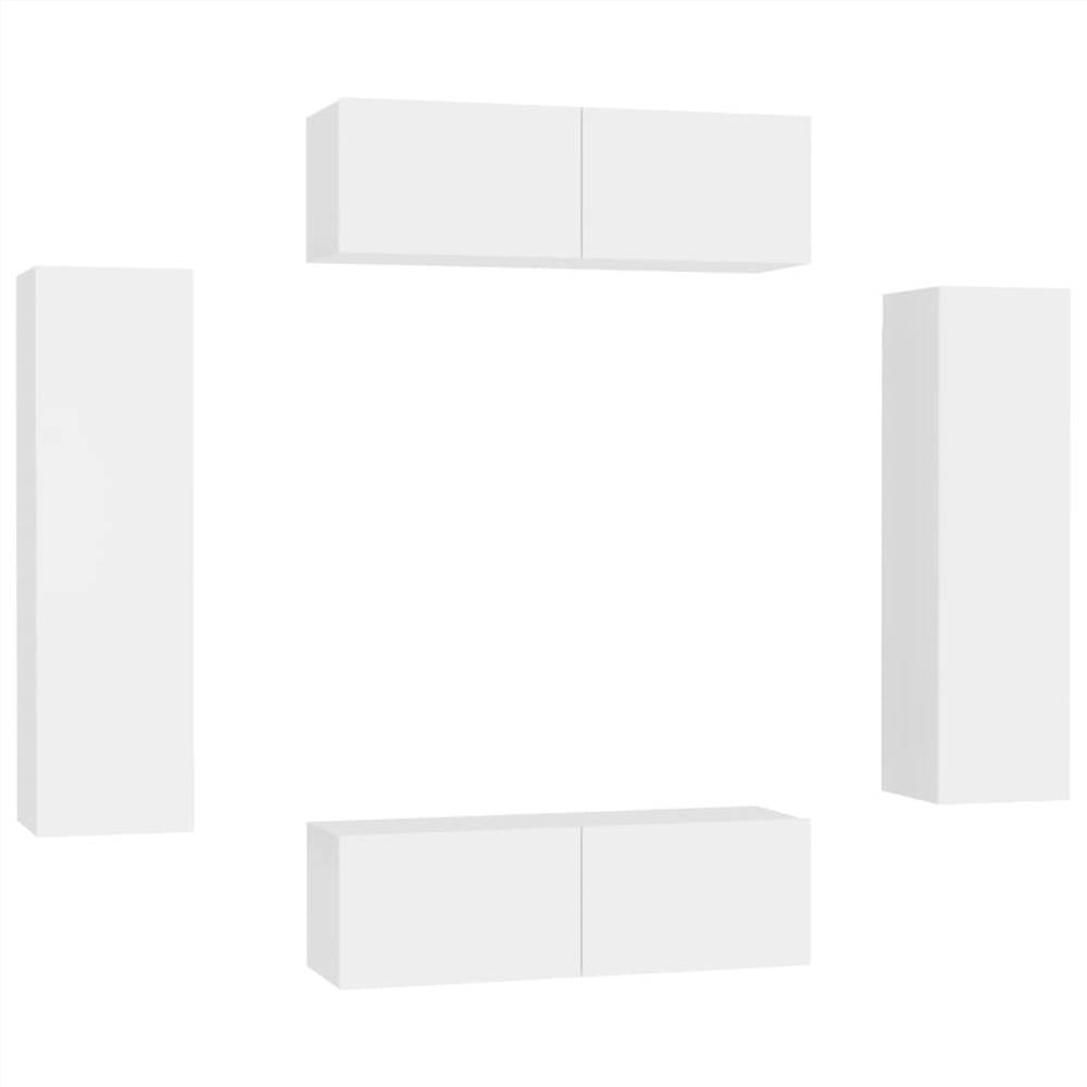 4 Piece TV Cabinet Set White Chipboard
