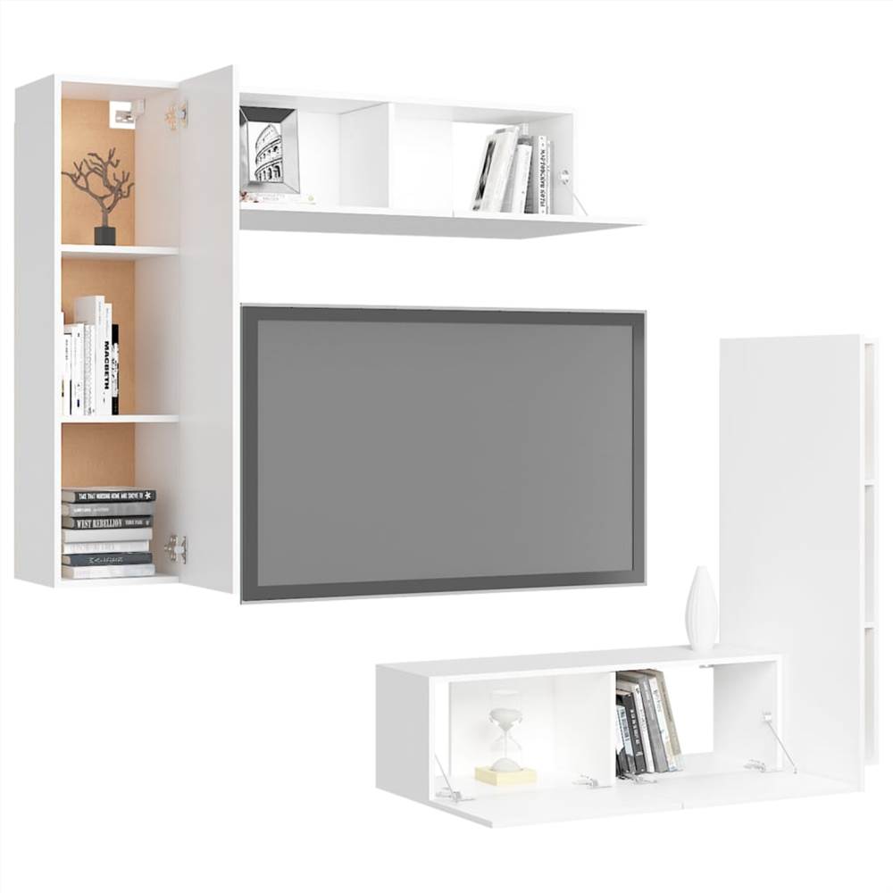 4 Piece TV Cabinet Set White Chipboard 14 4 Piece TV Cabinet Set White Chipboard