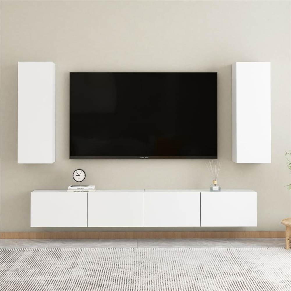 

4 Piece TV Cabinet Set White Chipboard