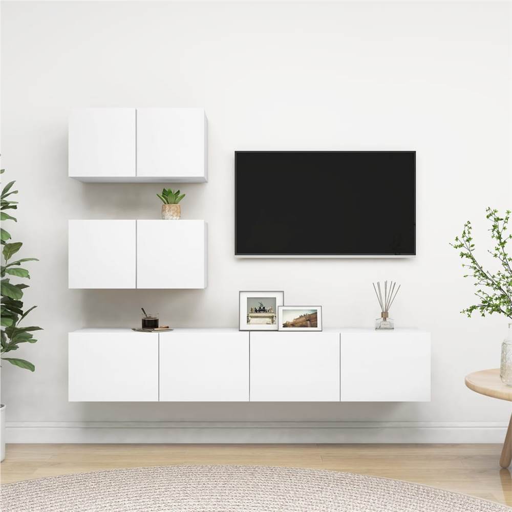 

4 Piece TV Cabinet Set White Chipboard