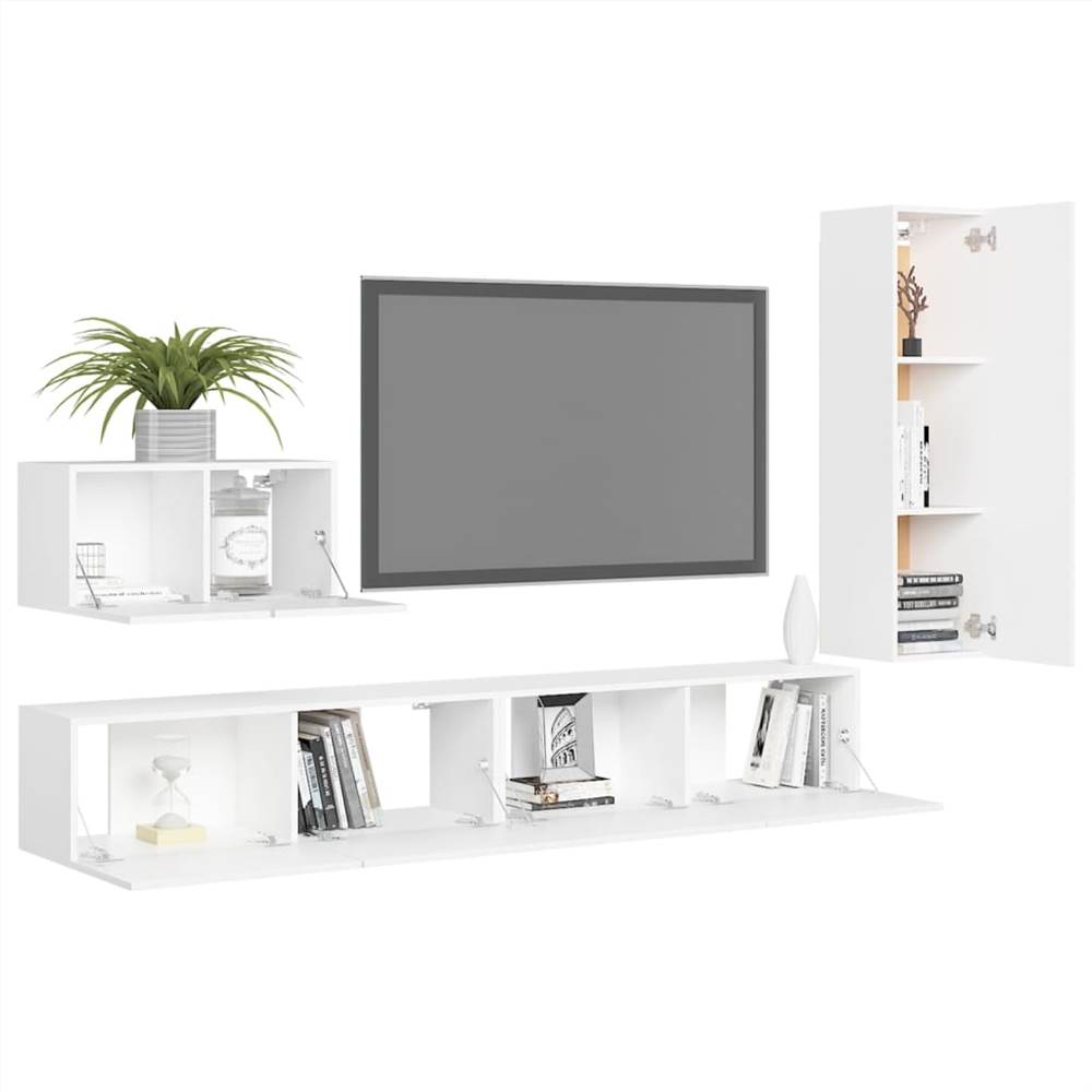4 Piece TV Cabinet Set White Chipboard