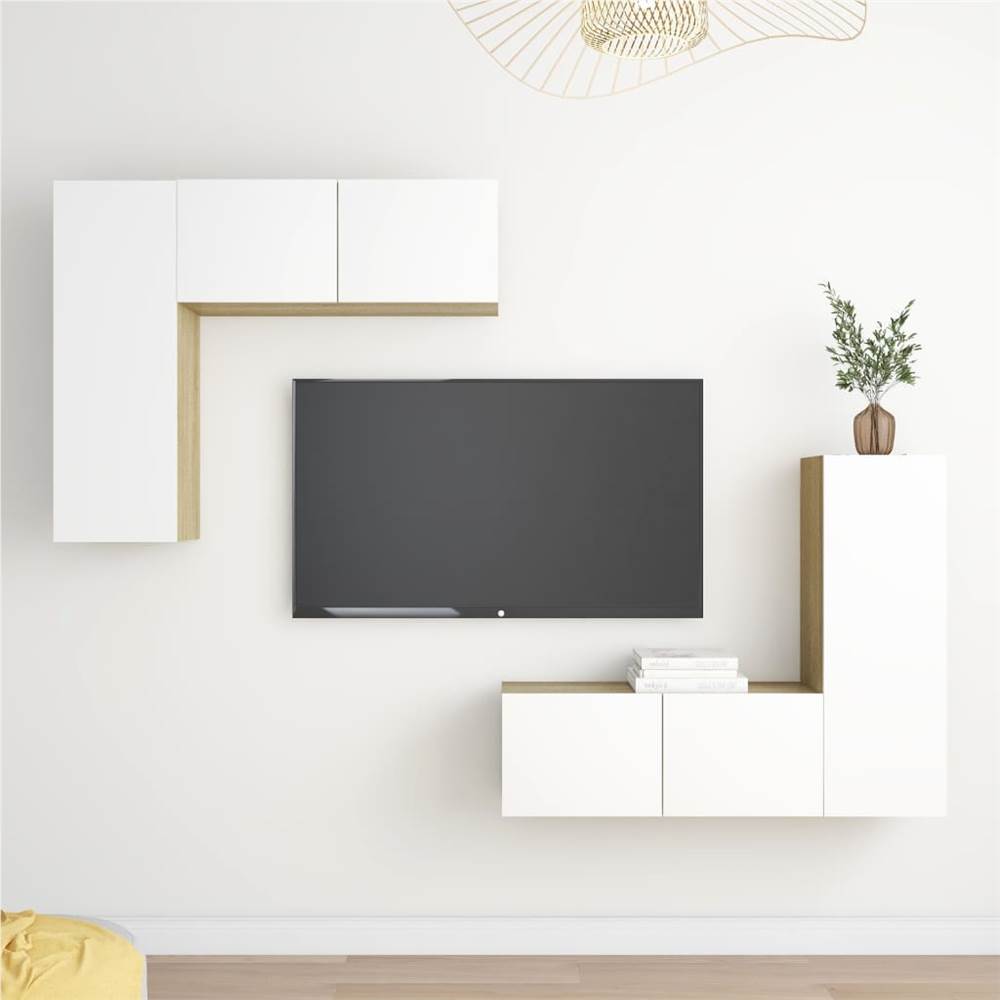 

4 Piece TV Cabinet Set White and Sonoma Oak Chipboard