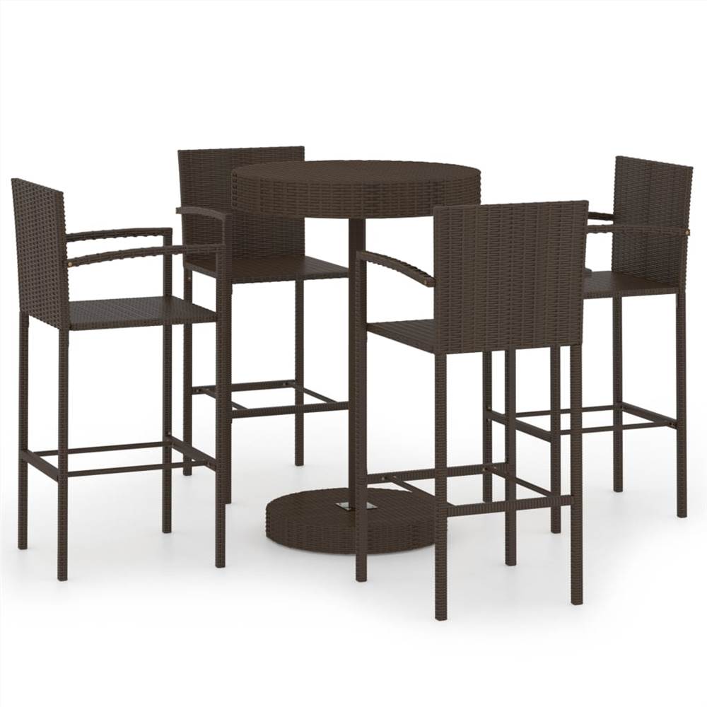 

5 Piece Garden Bar Set Poly Rattan Brown