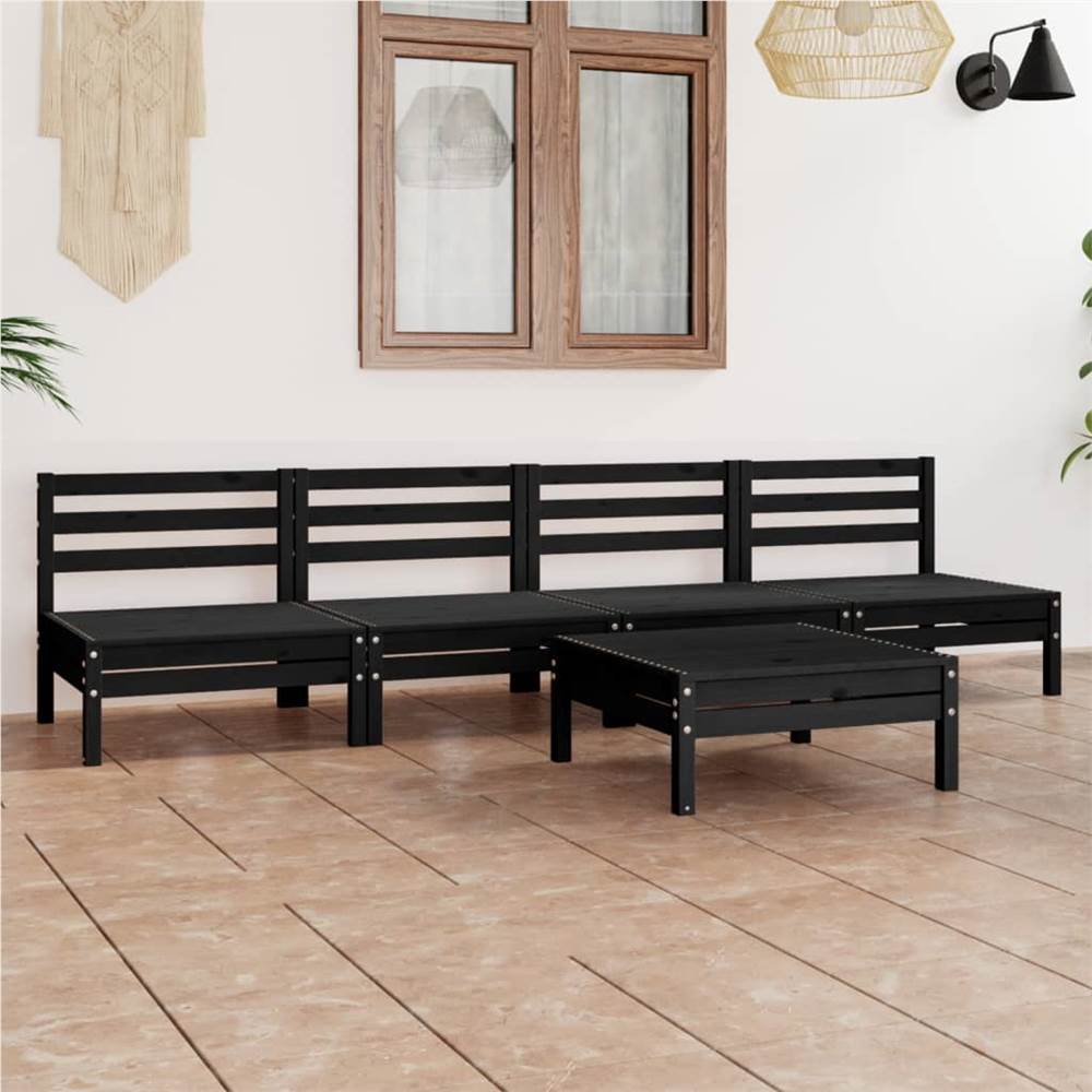 

5 Piece Garden Lounge Set Black Solid Pinewood