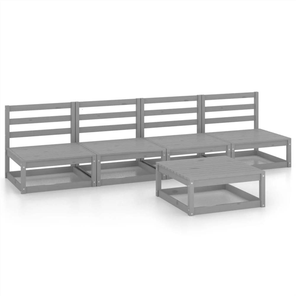 

5 Piece Garden Lounge Set Grey Solid Pinewood