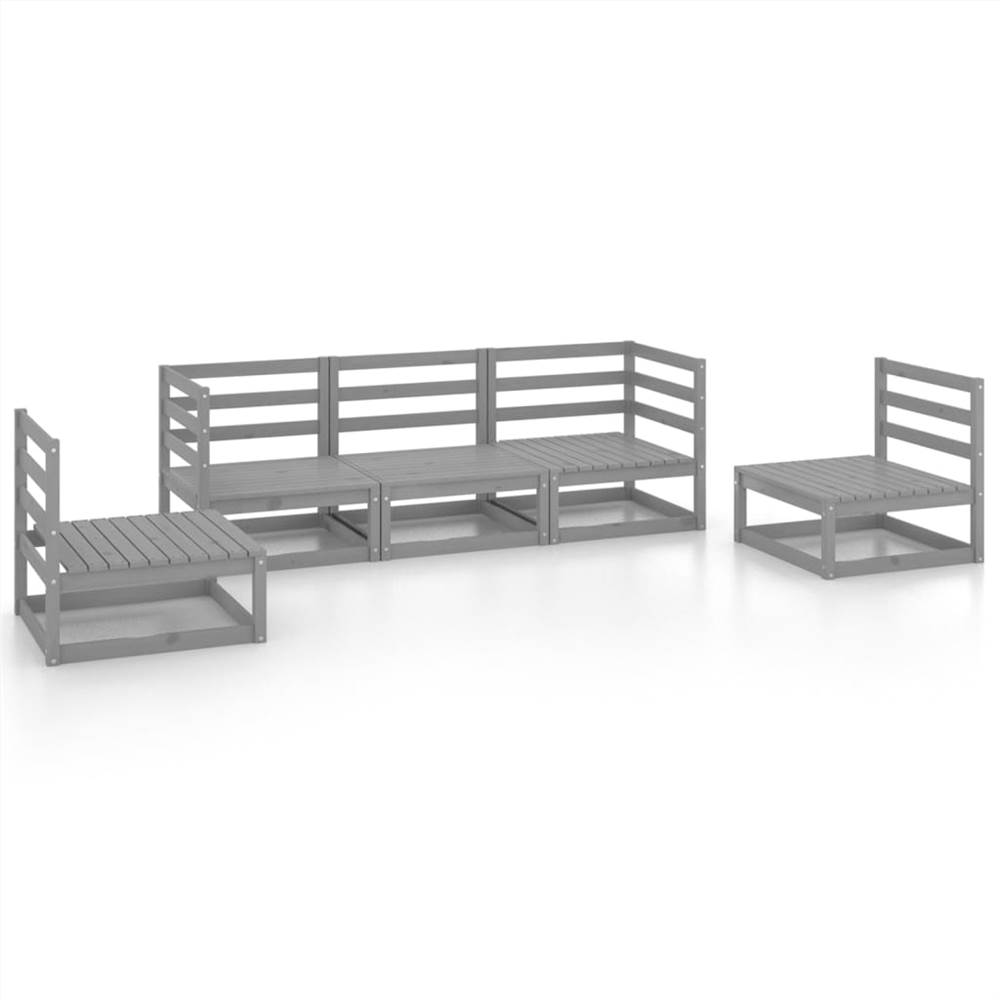 

5 Piece Garden Lounge Set Grey Solid Pinewood