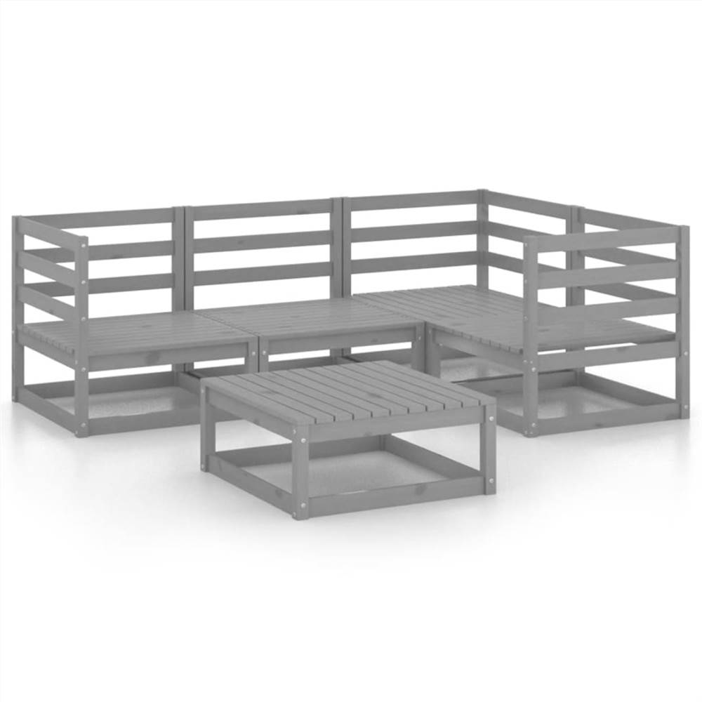 

5 Piece Garden Lounge Set Grey Solid Pinewood