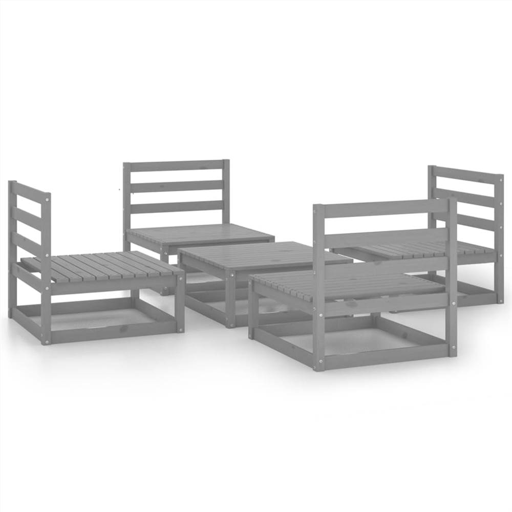 

5 Piece Garden Lounge Set Grey Solid Pinewood