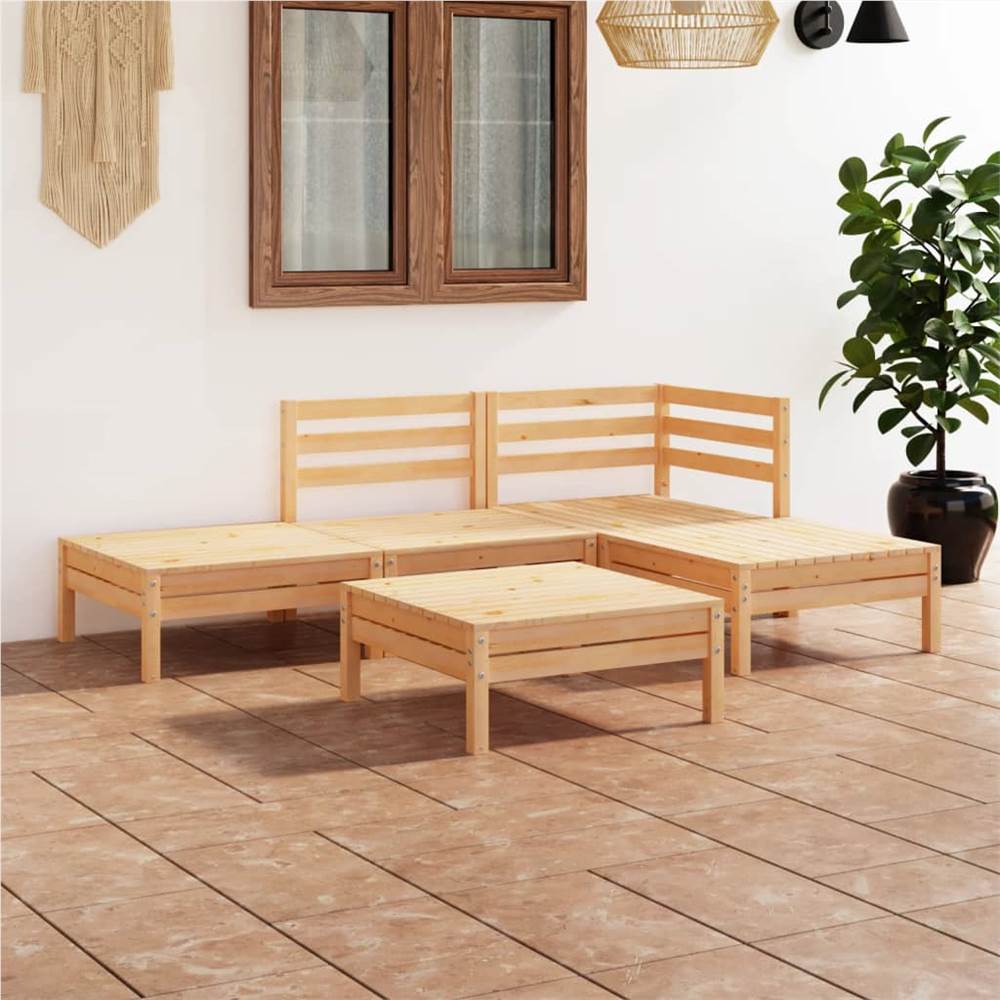 

5 Piece Garden Lounge Set Solid Pinewood