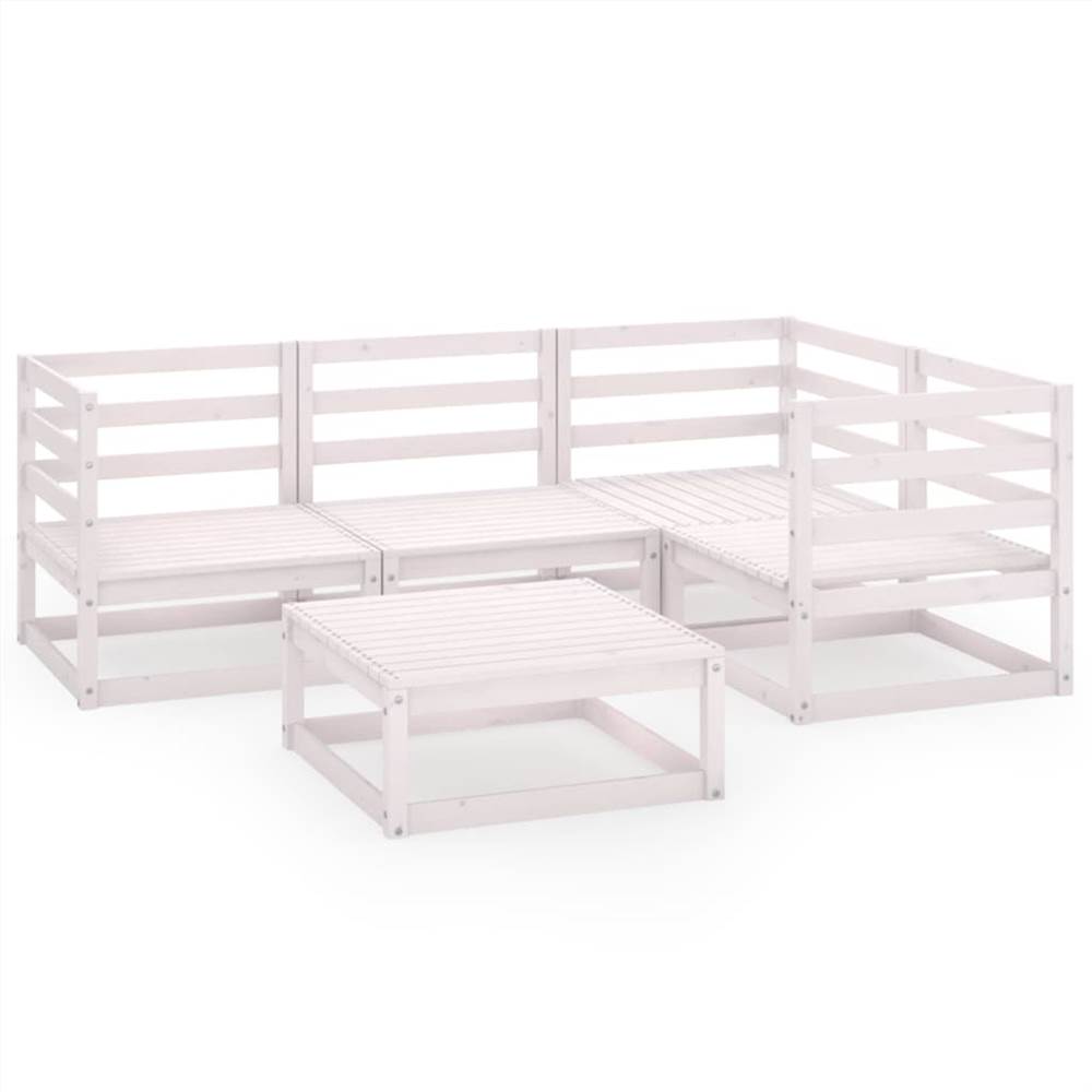 

5 Piece Garden Lounge Set White Solid Pinewood