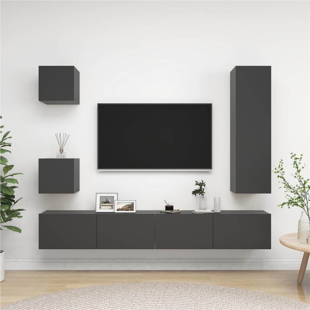 

5 Piece TV Cabinet Set Grey Chipboard