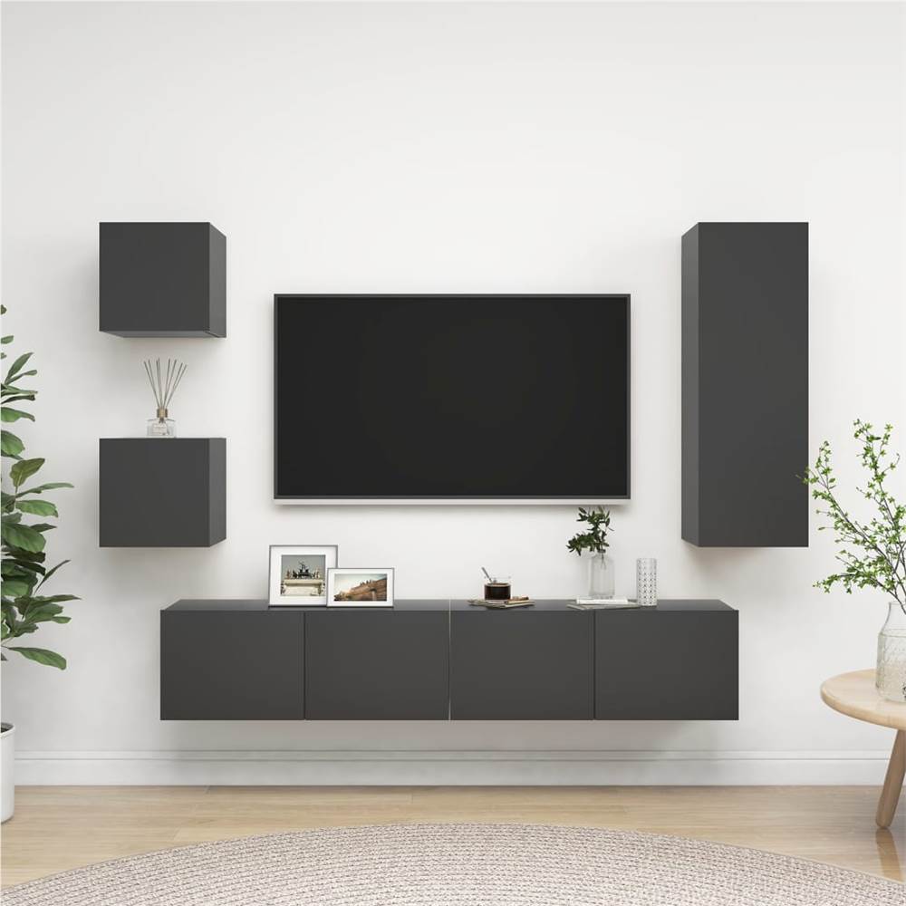 

5 Piece TV Cabinet Set Grey Chipboard