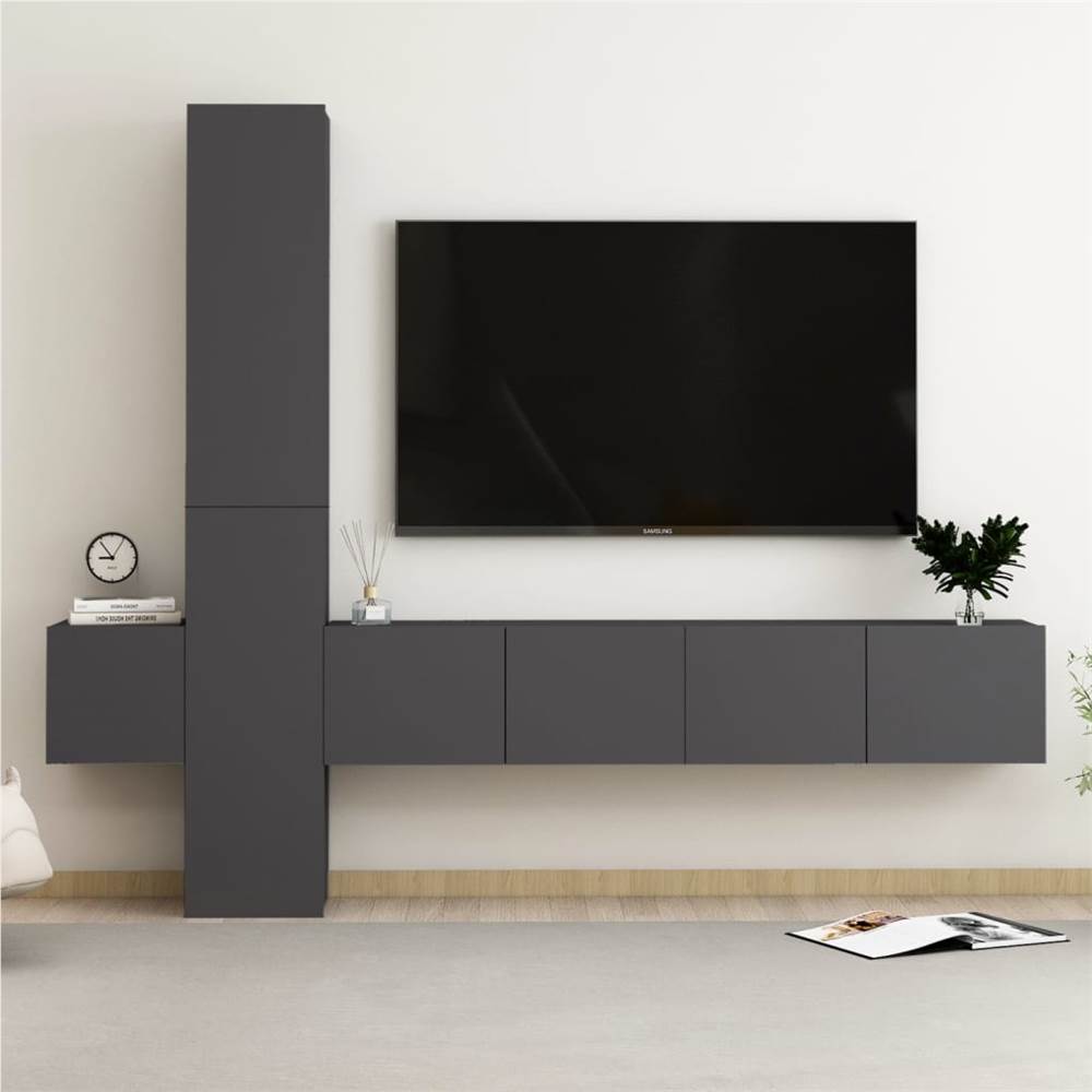 

5 Piece TV Cabinet Set Grey Chipboard