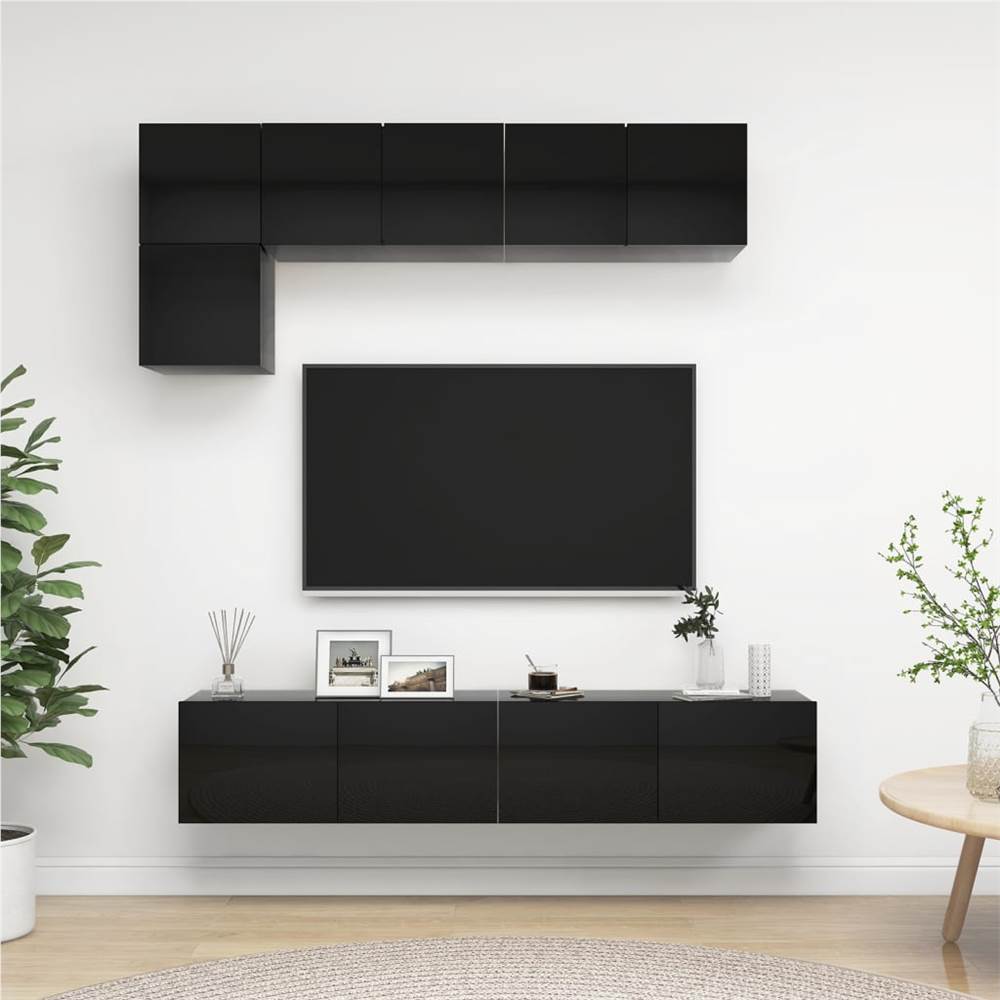 

5 Piece TV Cabinet Set High Gloss Black Chipboard