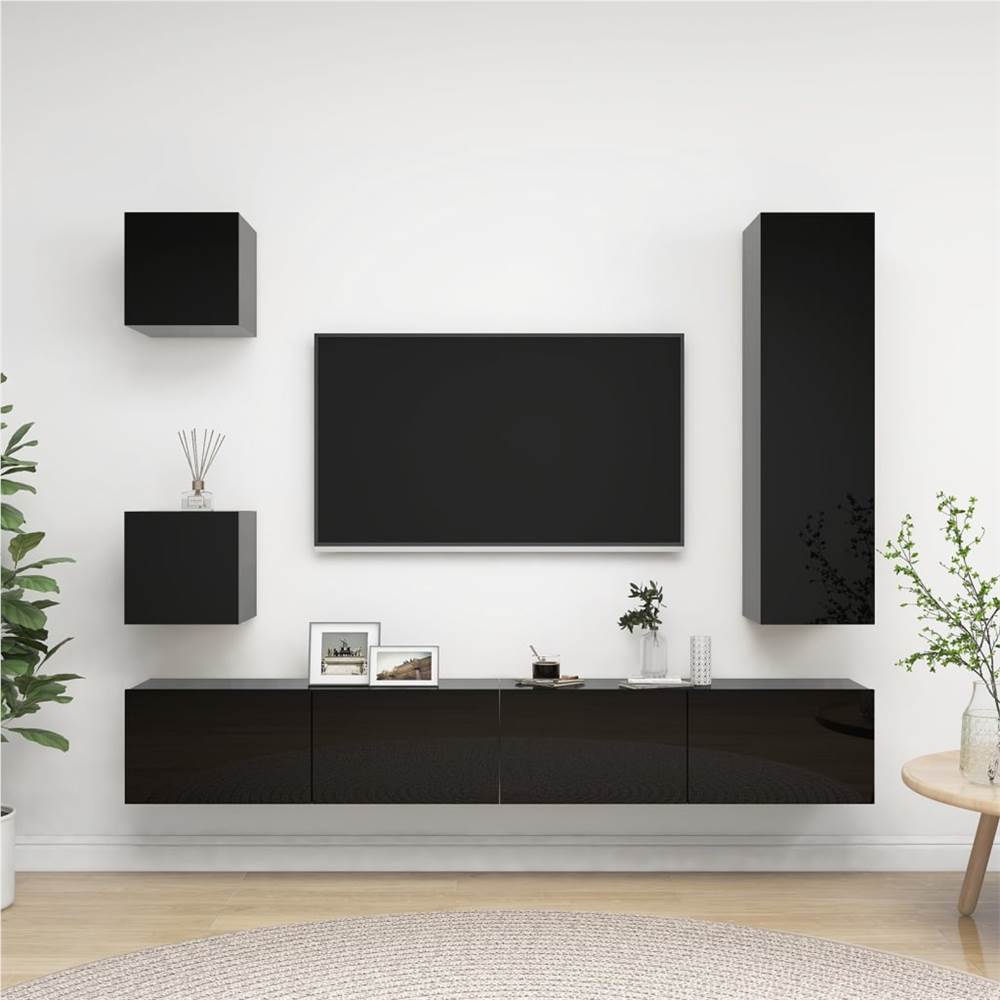 

5 Piece TV Cabinet Set High Gloss Black Chipboard