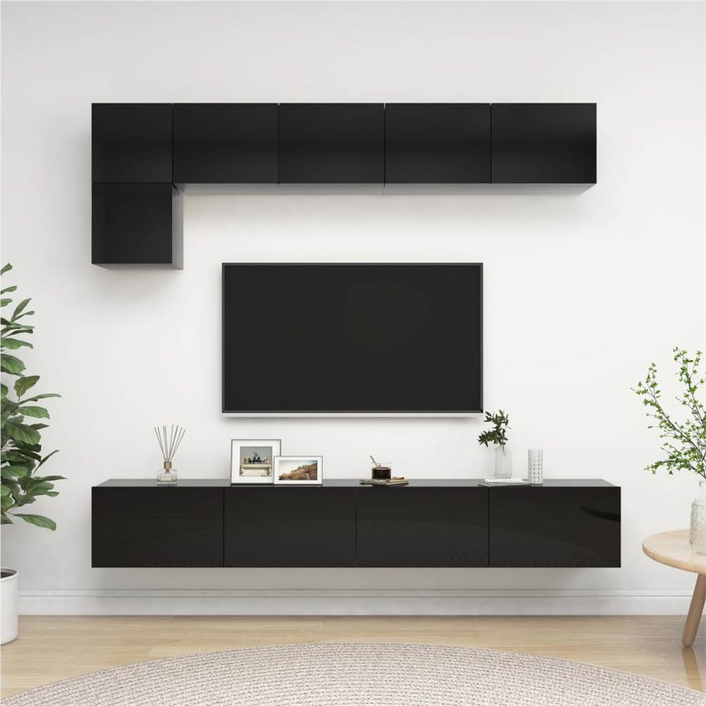 

5 Piece TV Cabinet Set High Gloss Black Chipboard