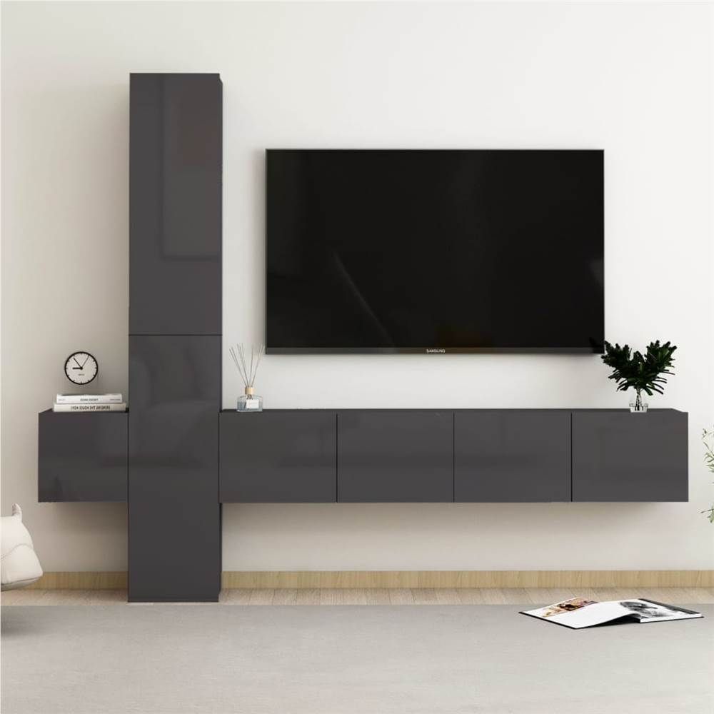 

5 Piece TV Cabinet Set High Gloss Grey Chipboard