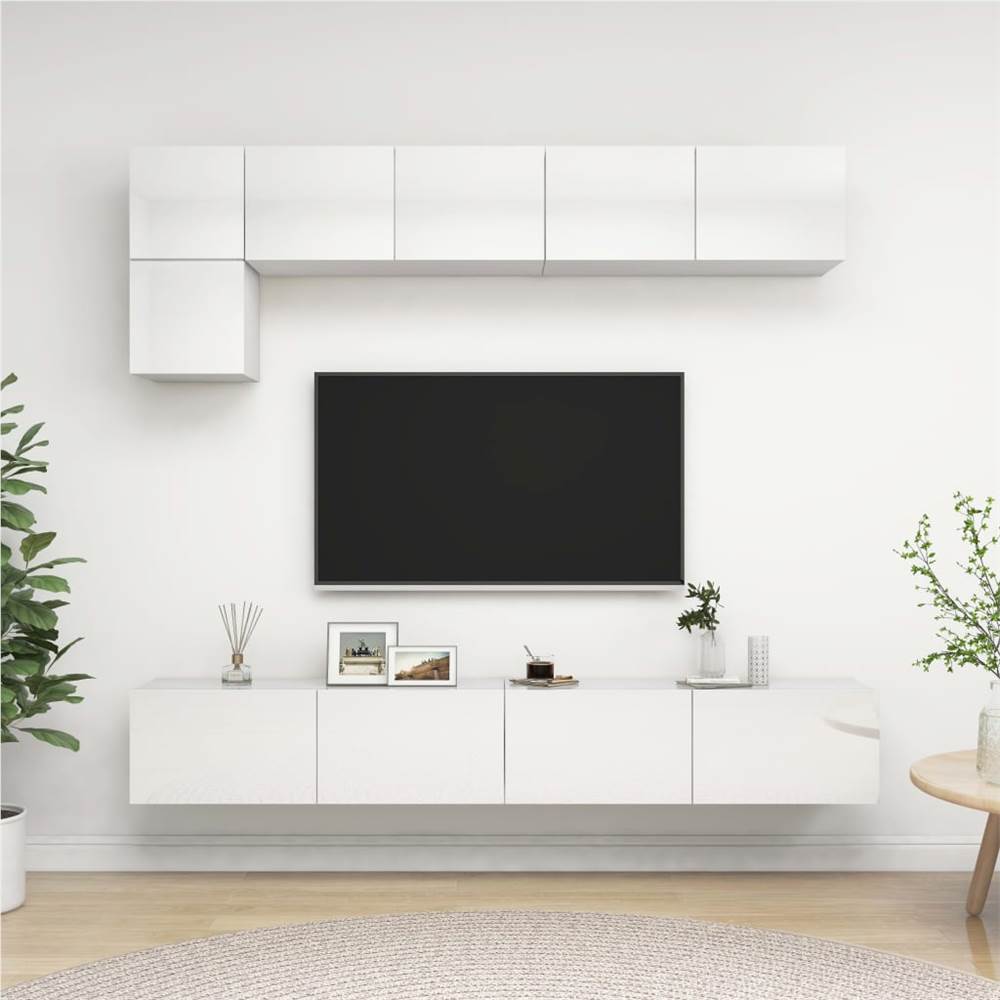 

5 Piece TV Cabinet Set High Gloss White Chipboard