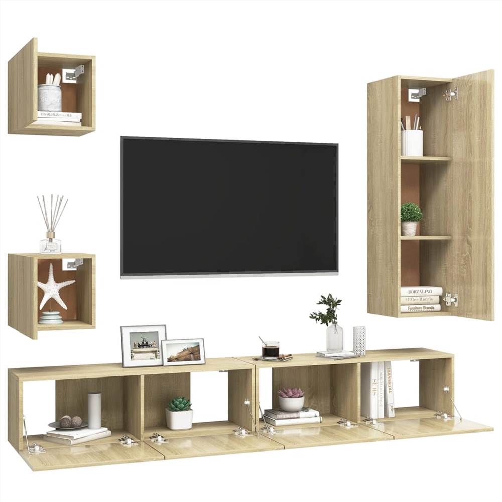 5 Piece TV Cabinet Set Sonoma Oak Chipboard
