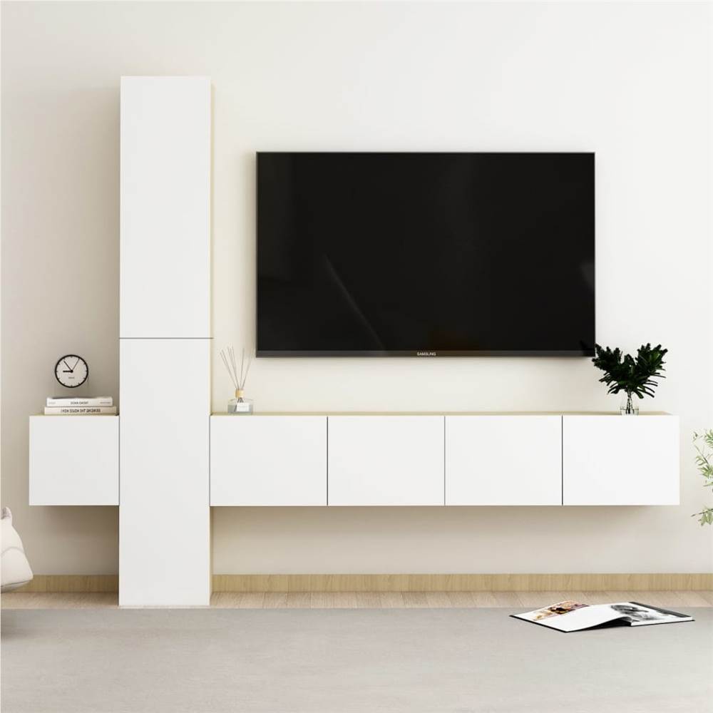 

5 Piece TV Cabinet Set White and Sonoma Oak Chipboard