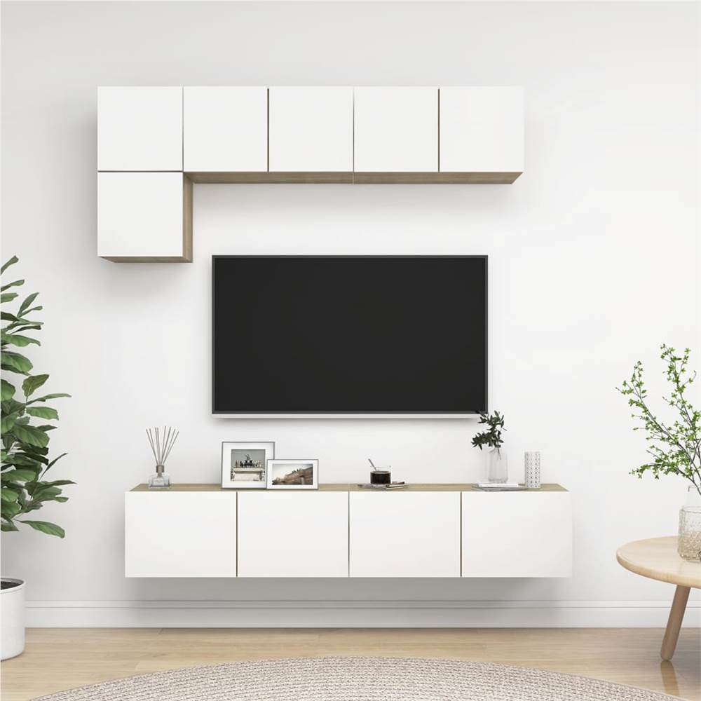 

5 Piece TV Cabinet Set White and Sonoma Oak Chipboard