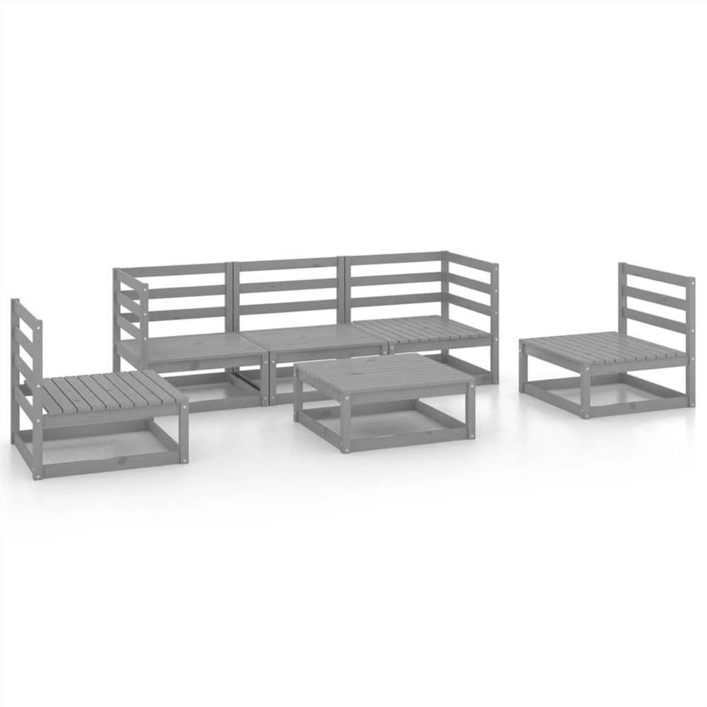 

6 Piece Garden Lounge Set Grey Solid Pinewood