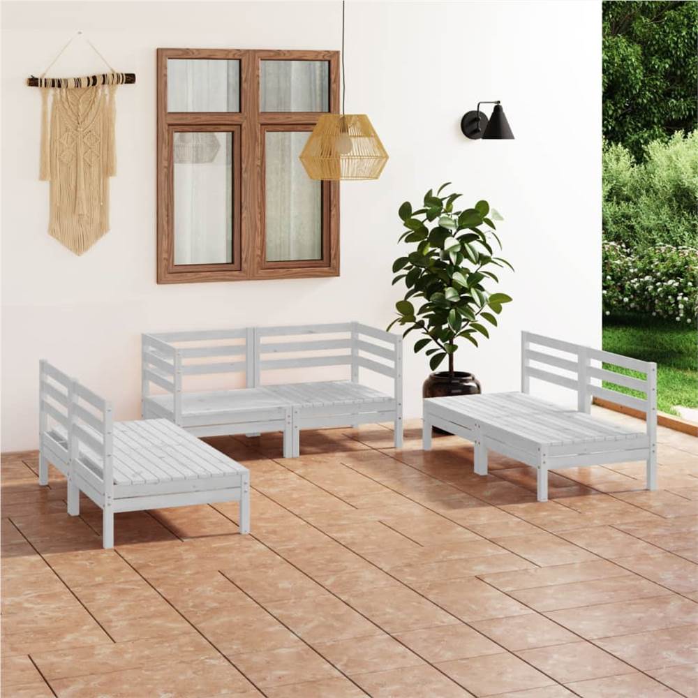 

6 Piece Garden Lounge Set White Solid Pinewood