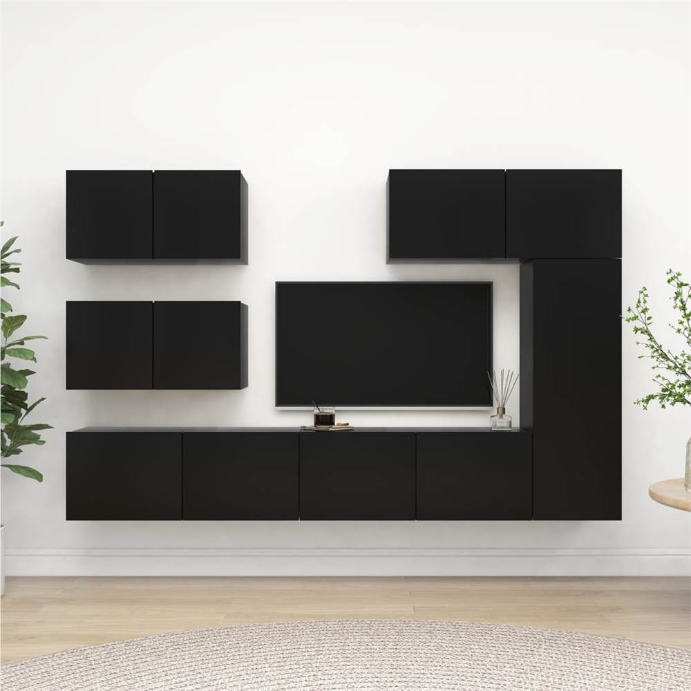 

6 Piece TV Cabinet Set Black Chipboard