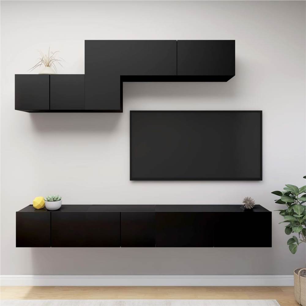 

6 Piece TV Cabinet Set Black Chipboard