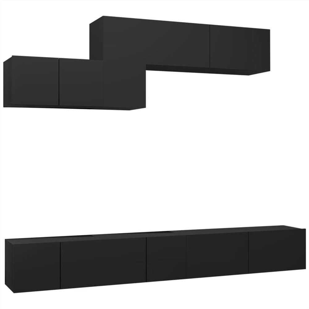 6 Piece TV Set Black Chipboard