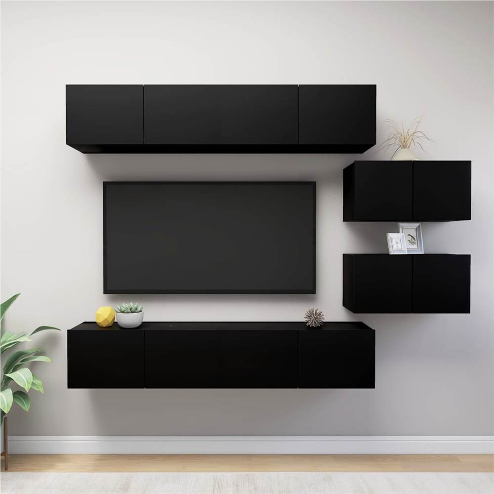 

6 Piece TV Cabinet Set Black Chipboard