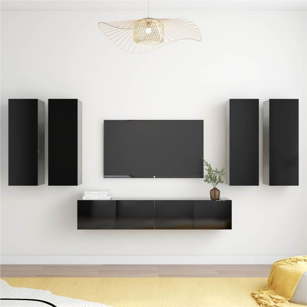 

6 Piece TV Cabinet Set Black Chipboard
