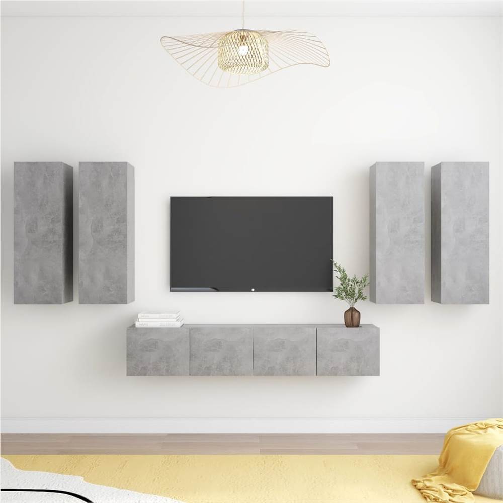 

6 Piece TV Cabinet Set Concrete Grey Chipboard