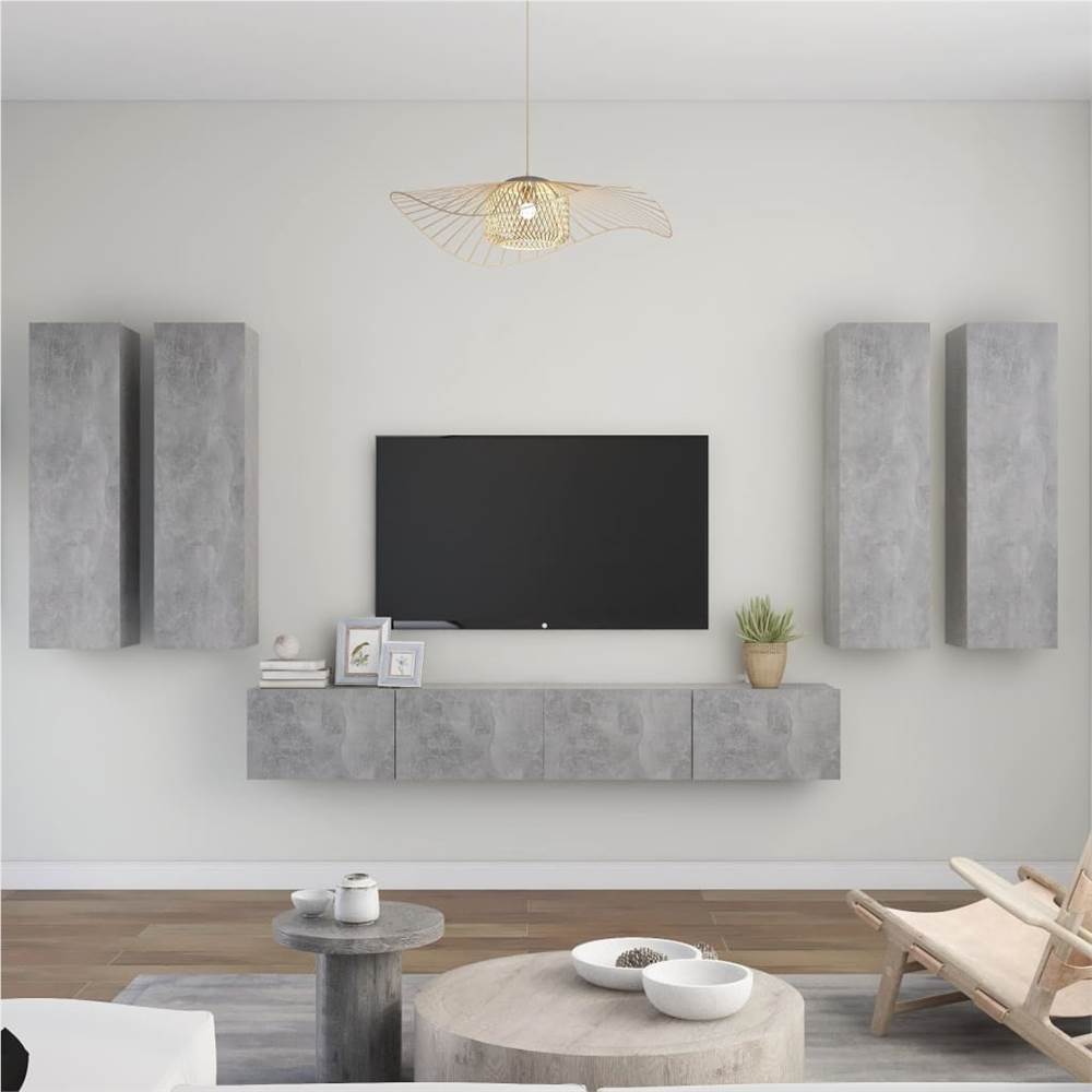 

6 Piece TV Cabinet Set Concrete Grey Chipboard